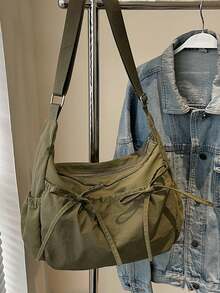 New Fashion Daily All-Match Niche Pleated Design Bow Decorated Crossbody Bag, Casual Simple Solid Color Handbag, Large Capacity, Portable, Lightweight Travel, Suitable For School, Work And Commute - Multicolor - View 5