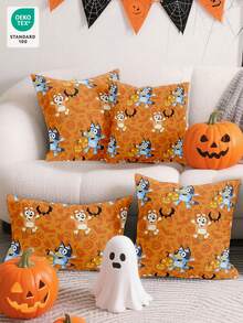 Bluey 1/2/4 buc. Fețe de pernă Bluey, față de pernă moale, lenjerie de pat Bluey, fețe de pernă Bluey, fețe de pernă cu model de desene animate Bluey, doar fețe de pernă fără inserție, pentru canapea, dormitor, living, decor de casă, moi și respirabile, prietenoase cu pielea și confortabile, textile confortabile pentru casă, înapoi la școală, decorațiuni de Halloween