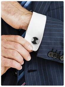 1 对圆形黑色袖扣，商务休闲西装配饰 - 黑色 - 查看 3