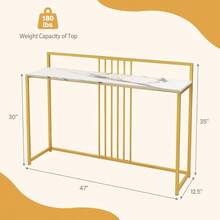 47 Console Table Narrow Sofa Side Table W/White Faux Marble Tabletop Golden Steel Frame SpaceSaving Foyer Tables For Entryway Dining Room Corridor Living Room Hallway Table