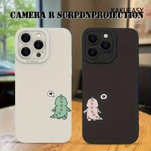 Creative And Simple Cute Little Dinosaur Couple Pattern  Hot-Selling Men And Women Matte Quality Couple Anti-Drop Mobile Phone Case Comfortable Grip IPhone16promax, 16 15pro 14PLUS 13 12Pro 11 Pro Max X XSMAX  GalaxyS22 S23, S24, S23ULTRA.S25 Valentine's Day, Birthday Gifts For Girlfriends, Boyfriends, Family, Friends - màu đen - Xem 1