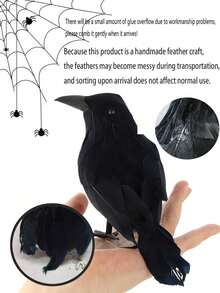1 pièce Statue de corbeau en plumes d'Halloween, décoration de corbeau en mousse réaliste faite à la main, décoration d'intérieur et d'extérieur pour fête.
