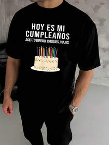 Men's Casual T Shirt Today Is My Birthday I Accept Money Checks Trips Digital Printed 100% Cotton Tee 220g 1pcs Comfy Everyday Style Short Sleeve Crew Neck Top - Black - View 1