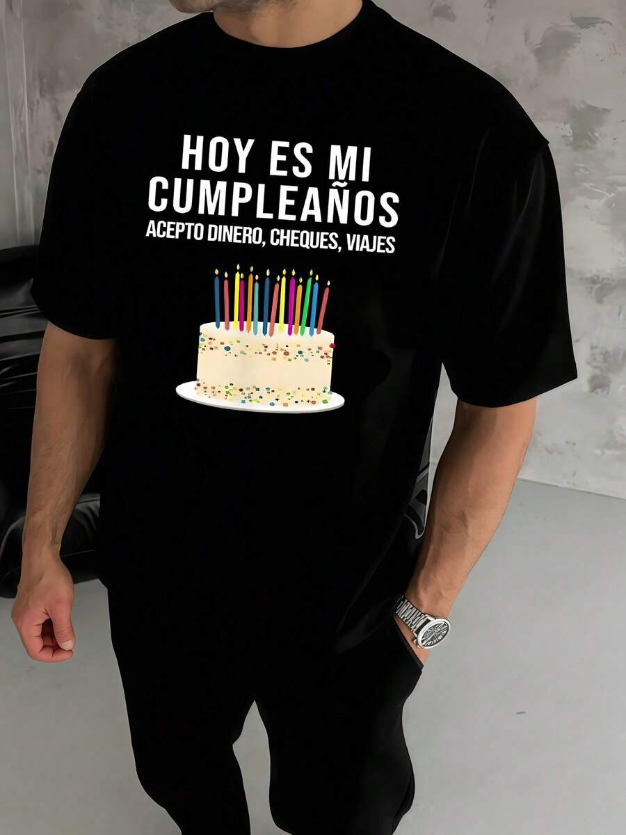 Men's Casual T Shirt Today Is My Birthday I Accept Money Checks Trips Digital Printed 100% Cotton Tee 220g 1pcs Comfy Everyday Style Short Sleeve Crew Neck Top - Black - View 1