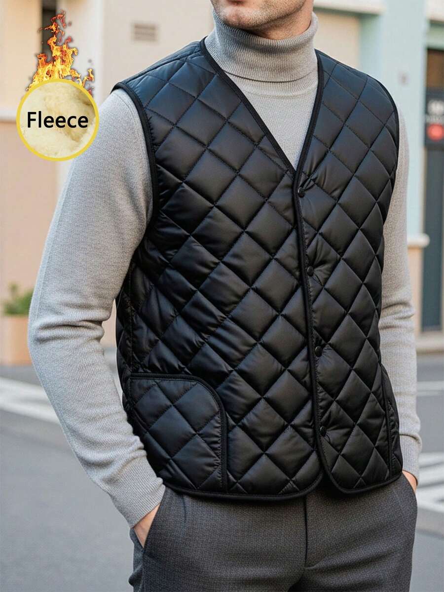 男士羊羔绒保暖绗缝背心 - 保暖无袖冬季外套