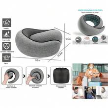 Almohada de Viaje en Negro - Memory Foam, Soporte Cervical, Transpirable, Funda Extraíble, con Mascarilla y Tapones, Plegable - Negro - Ver 2