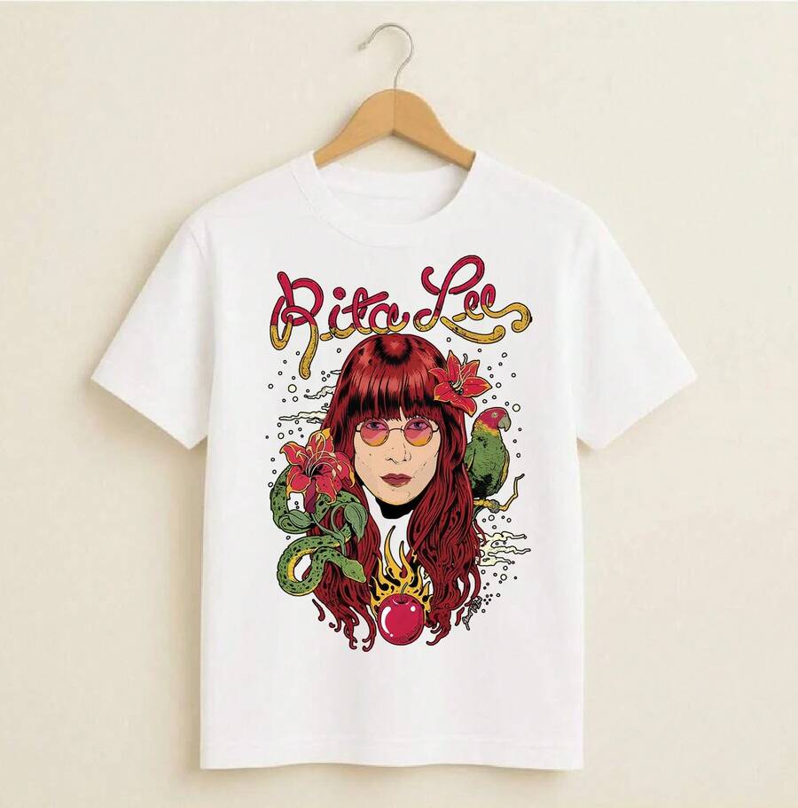 RitaLee T-Shirt Singer National Music MPB Unisex Male Female 100% Cotton Premium Top Streetwear Launch Immediate Shipping Various Colors!! Plus Size - 白色 - 查看 1
