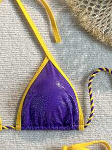 Bộ bikini buộc dây phía sau phối màu thanh lịch dành cho nữ, chất liệu bóng, kiểu dáng hở lưng, thích hợp cho kỳ nghỉ hè. - Nhiều màu - Xem 8