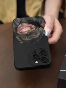 1 pieza Funda protectora de teléfono a prueba de golpes de cobertura total con estampado de mono sonriente de estilo unisex para iPhone17/iPhone17 Air/iPhone17 Pro/iPhone17 Pro Max/16 Pro Max/15 Pro Max/14 Pro Max/13 Pro Max/12 Pro Max/11 Pro Max - Negro - Ver 5
