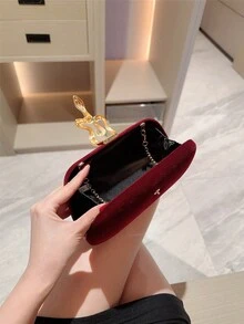 1pc Glamorous Metallic Snake Decor Clutch Bag, Luxury Shiny Vintage Gold Box Style Mini Purse, Fashionable, Charming, Elegant Women's Evening Handbag, Suitable For Wedding, Themed Formal Party, Prom, Birthday Celebration, Comes With Chain - Burgundy - View 6