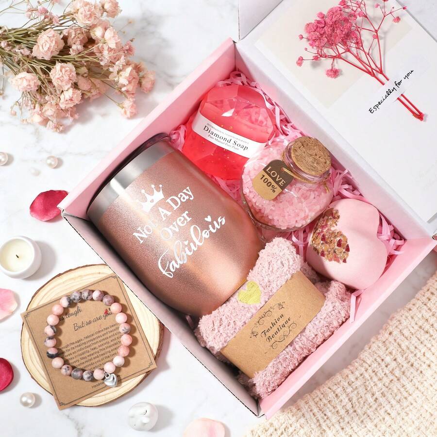 Birthday Gifts For Women,Relaxing Spa&Self Care Gifts Set,Unique Valentine's Day Funny Birthday Gift Ideas For Her,Friends, Coworkers, Her, Wife, Mom, Daughter, Sister - 粉色 - 查看 1