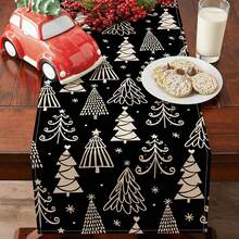 1pc Black Christmas Tree Tablecloth, Christmas Snowflake Kitchen Decor, Indoor & Outdoor Home Decor, Party Supplies For Winter Holiday Season, Size: 13x35/13x47/13x72/13x90/13x108 Inches