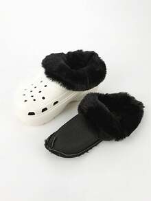 1 Pair Unisex Autumn/Winter White Detachable Fleece Garden Shoes Insoles, Warm & Washable Inserts Suitable For Garden Shoes, Clogs, Mules, Halloween, Christmas Gifts - Black-long - View 2