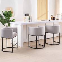 [Bar Stools]26" Counter Height Bar Stool 3 Pcs - Modern Barrel Design With Ergonomic Backrest & Armrests, Linen Upholstery & Sturdy Black Metal Frame For Kitchen Island, Breakfast Bar, Home Decor, Light Grey - 淺灰色 - 查看 6