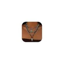 Hclian Western Necklaces Boho Layered Charm Necklace For Women Turquoise Beaded Choker Oxhead Pendant Necklace Western Jewelry For Women Cowgirl Accessories Large Brass No Gemstone