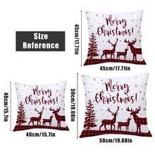 MEMNUN 4 件圣诞红黑格子鹿、雪花、铃铛、圣诞树文字印花涤纶枕套 [无枕芯]，17.7*17.7 英寸 (45*45 厘米)/19.69*19.69 英寸 (50*50 厘米)/15.75*15.75 英寸 (40*40 厘米)，[单面印刷] 圣诞快乐抱枕套适用于沙发、床、客厅、卧室、汽车、办公室、酒店装饰，送给家人和朋友的圣诞礼物 - 彩色 - 查看 4