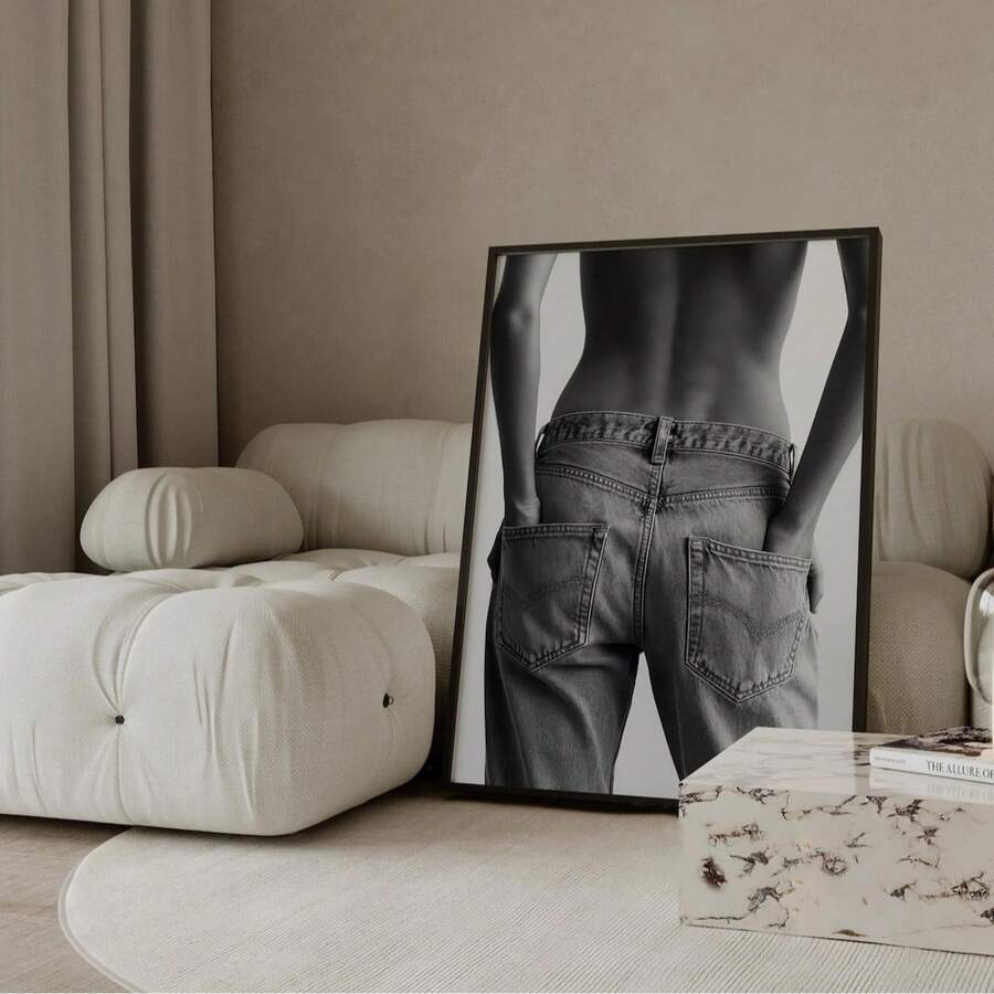 1 件无框黑白牛仔裤艺术印刷品、斯德哥尔摩现代时尚人体轮廓海报、Y2K 牛仔美学墙面艺术、极简主义斯堪的纳维亚房间装饰、FunkyPosters、卧室装饰、房间墙面印刷品、大学宿舍必备品 - 彩色 - 查看 1