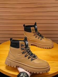 男士高帮百搭靴子小皮鞋黑色休闲鞋耐穿低帮百搭工作靴新款时尚休闲运动鞋秋冬 - 黃色 - 查看 8