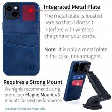 Card Case For  14 Plus With Built-In Metal Plate For Magnetic Mounting & 2 Pockets: Exec M2 Premium Synthetic Leather Wallet Case ( 14 Plus, Navy){"Size_name":"14Plus","Color_name":"Navy"} - Multicolor8 - View 4
