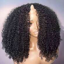 V Part Curly Wave Wig Human Hair No Leave Out V Shape Water Weave Curly Upgrade U Part Wigs With Clips Daily Wear Soft Hair Glueless V-Part Wig No Filter Glamorous Weekend Ready For Women Beginner Friendly No Lace No Glue No Sew In Daily Wear Hair Accessory 200% Density - Natural Black - View 1