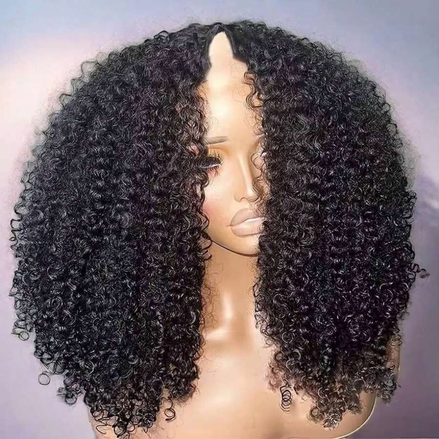 V Part Curly Wave Wig Human Hair No Leave Out V Shape Water Weave Curly Upgrade U Part Wigs With Clips Daily Wear Soft Hair Glueless V-Part Wig No Filter Glamorous Weekend Ready For Women Beginner Friendly No Lace No Glue No Sew In Daily Wear Hair Accessory 200% Density - Natural Black - View 1