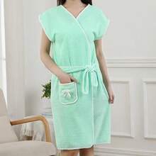 1pc Minimalist Wearable Bathrobe, With Pineapple Grid Texture For Quick Drying And Soft Dressing