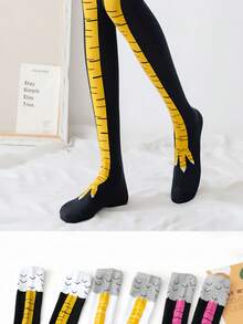 1 Pair Chicken Leg Design Socks, Funny Novelty Socks For Men In Spring/Autumn, Thin Chicken Claw Socks For Women In Summer, Fitness & Slimming Long Tube Socks, Cozy Socks - Yellow - View 2