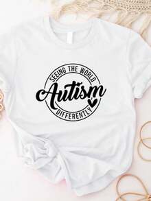 A  UtiS  M T  Shirt, Seeing The World Differently Shirt, Gift For Special EduC  Ation TeaC  Her, A  UtiS  M Awareness Month T  Shirt, Neurodi  Versity Shirt..Women's Solid-Colored Boat Neck Short-Sleeve One-Piece Shirt, Suitable For Summer Wear, Paired With Printed Shirts, Ladies' Tops, And Printed Short-Sleeve Shirts. Women's Clothing - White - View 1
