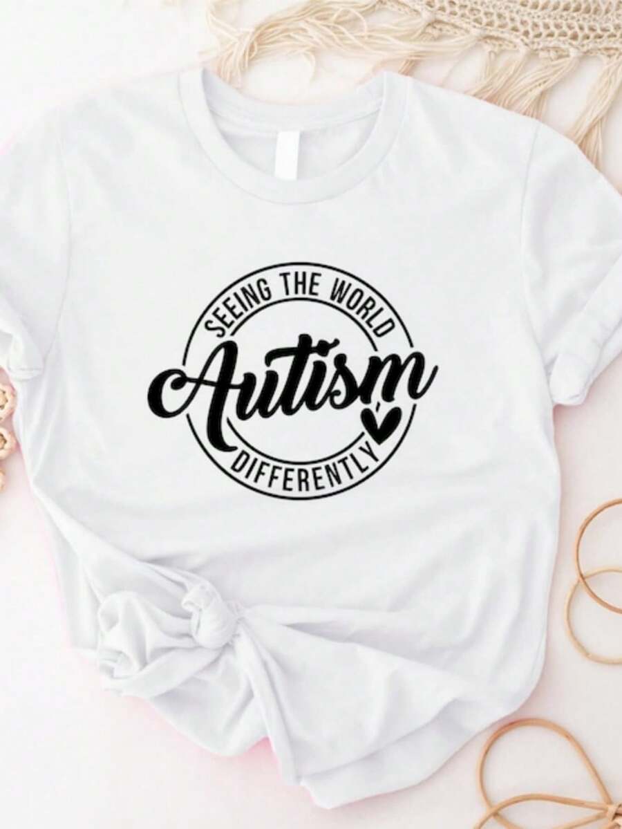 A  UtiS  M T  Shirt, Seeing The World Differently Shirt, Gift For Special EduC  Ation TeaC  Her, A  UtiS  M Awareness Month T  Shirt, Neurodi  Versity Shirt..Women's Solid-Colored Boat Neck Short-Sleeve One-Piece Shirt, Suitable For Summer Wear, Paired With Printed Shirts, Ladies' Tops, And Printed Short-Sleeve Shirts. Women's Clothing - White - View 1