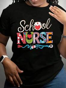 Plus Size School Nurse T-Shirt  Colorful Nurse Logo And Text Design For School Nurses And Healthcare Workers 220g - Black - View 1