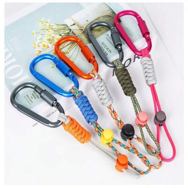 1pc Multifunctional Outdoor Camping Accessory - Woven Paracord Keychain Strap, Anti-Lost Strap With Water Bottle Hook, Multipurpose Backpack Clip, Suitable For Outdoor Essentials, Camping Gear, Lightweight Accessory, Hiking, Camping, Cycling - Heavy-Duty Outdoor Backpack Attachment For Water Bottle, Keys, Tools, Gear - Safety Cord Organizer, Compact Design, Reinforced Structure, Carabiner Christmas Gift