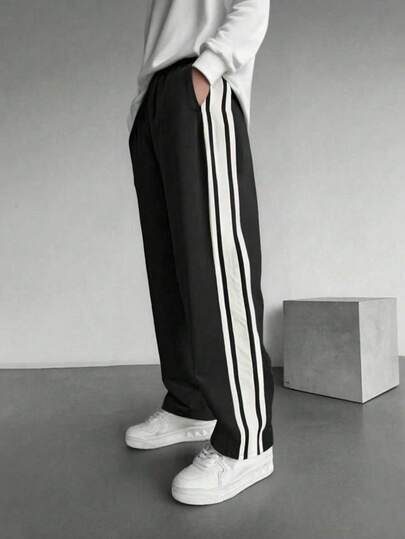 1pc Teen Boys Boys' Fashion Solid Color Patchwork Straight Leg Loose Casual Pants, Suitable For Outdoor Sports, Casual, Home, Campus Style