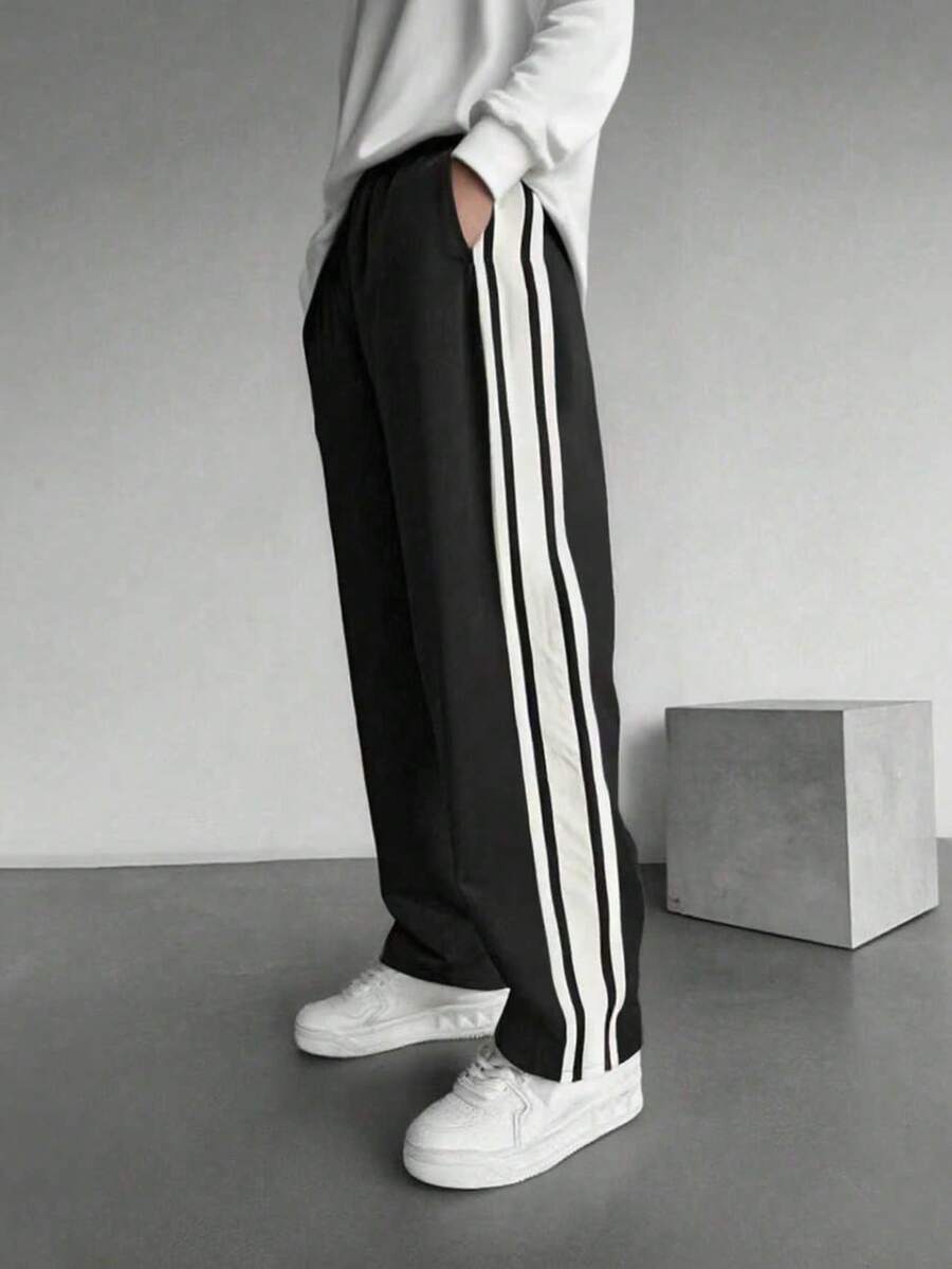 1pc Teen Boys Boys' Fashion Solid Color Patchwork Straight Leg Loose Casual Pants, Suitable For Outdoor Sports, Casual, Home, Campus Style