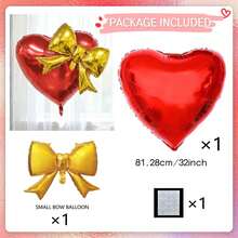 32 英寸心形和蝴蝶结铝箔气球，粉色、红色、银色心形带蝴蝶结铝箔气球，适用于情人节装饰、周年纪念装饰、生日装饰、房间背景、婚礼、圣诞节、订婚、摄影道具 - 彩色 - 查看 17