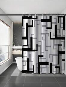 1/4 piezas Juego de cortina de ducha con estampado geométrico, cortina de baño elegante y de alta gama de fácil instalación, adecuada para la decoración del hogar, con 12 ganchos, cortina de bañera de ventana de tela de poliéster, divisor de baño, decoración de la habitación, lavable a máquina - Multicolor - Ver 5