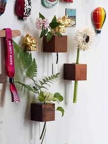 2 Stücke kreative Holzblumentöpfe, Mini-Vasen für Heimdekoration, kleine Blumenzweig Aufbewahrungsröhren, kreative Kühlschrankmagnet, magnetische dekorative Accessoires, 3D Blumenzucht Reagenzgläser, multifunktionale kleine Blumenvasen, ausgestattet mit nahtlosen Magnetaufklebern
