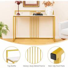 47 Console Table Narrow Sofa Side Table W/White Faux Marble Tabletop Golden Steel Frame SpaceSaving Foyer Tables For Entryway Dining Room Corridor Living Room Hallway Table