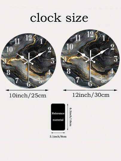 1pc Non Ticking Wooden Wand Klok Abstract Marble Texture Golden Accents, Moderne Circular Living Room, Bedroom, Office, Balcony (10"/12" Battery Not Included), Stylish Timepiece, Contemporary Nobattery view 5
