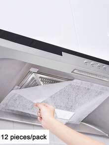12 piezas/paquete Papel absorbente de aceite para campana extractora, filtro de grasa para capó del motor, papel antióleo, pegatina antióleo, papel antihumo blanco