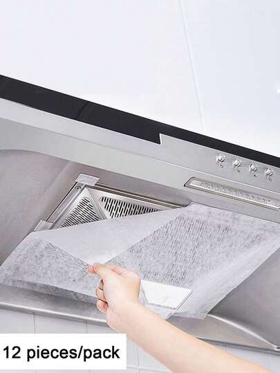 12pcs/Pack Range Hood Oil-Absorbing Paper Engine Hood Filter Grease Filter Anti-Oil Filter Paper Anti-Oil Sticker Anti-Smoke Paper White