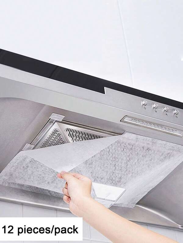 12 piezas/paquete Papel absorbente de aceite para campana extractora, filtro de grasa para capó del motor, papel antióleo, pegatina antióleo, papel antihumo blanco
