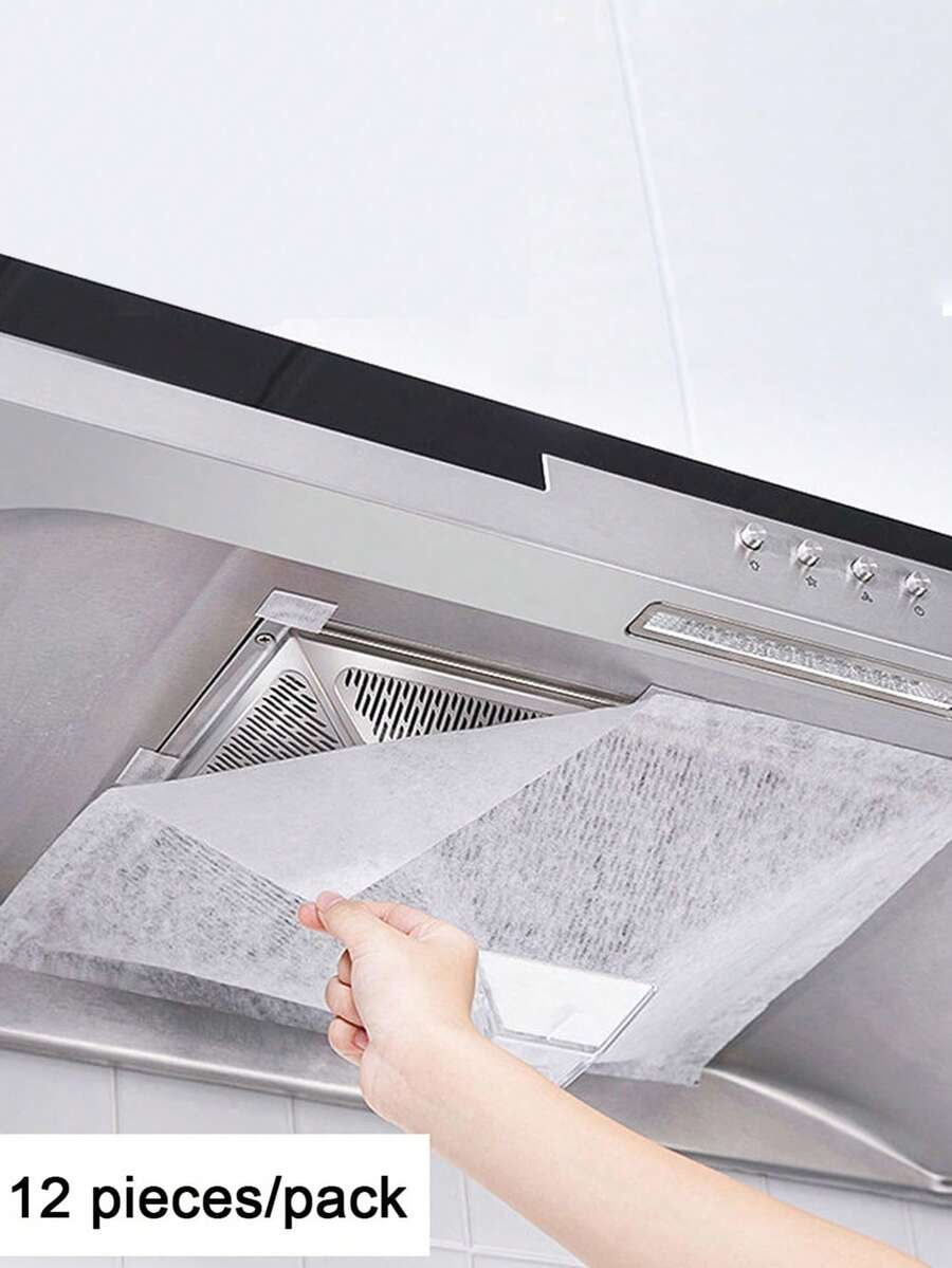 12 piezas/paquete Papel absorbente de aceite para campana extractora, filtro de grasa para capó del motor, papel antióleo, pegatina antióleo, papel antihumo blanco