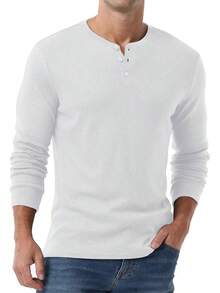 Men's Henley Long Sleeve Casual Classic Button Pullover Tee - Styles - 白色 - 查看 11