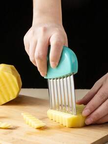 1 pieza Cortador de patatas ondulado de acero inoxidable, herramienta de corte de verduras multifuncional de cocina - Multicolor - Ver 3