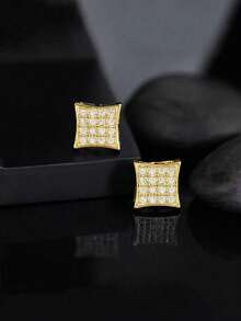 2 piezas Pendientes cuadrados de cobre con cristal de hielo y circonia para hombre, estilo hip hop, hipoalergénicos y de moda, adecuados como regalo