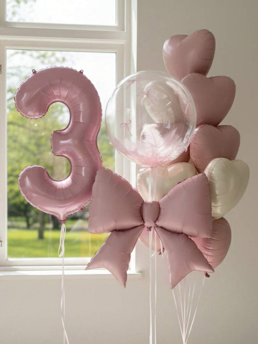 15 Stücke/Set Rosa Geburtstags-Dekorationen, 40 Zoll Rosa Zahlen 0-9 Folienballons, 18 Zoll Klare Seifenblasen Ballons, Matt Rosa Schleifen Ballons, 18 Zoll Makaron Rosa & Creme Herz Ballons, geeignet für Geburtstags-Party, Baby-Shower, Prinzessinnen-Geburtstag, Valentinstag, Jahrestag, romantische Raumdekoration - Pink - Übersicht 1