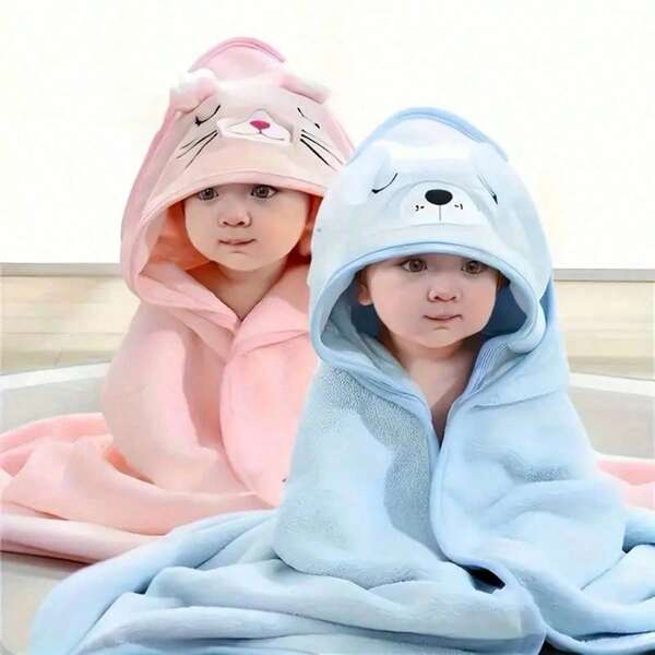 2 piezas/1 pieza Toallas con capucha para niños, toallas de playa con capucha de felpa de coral multifuncionales, mantas de envolver, unisex, para todas las estaciones, ideal para regalos de recién nacidos