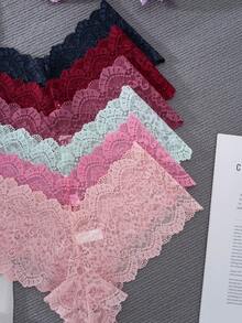 6件装女士优雅纯色蕾丝性感内衣 - 彩色 - 查看 6