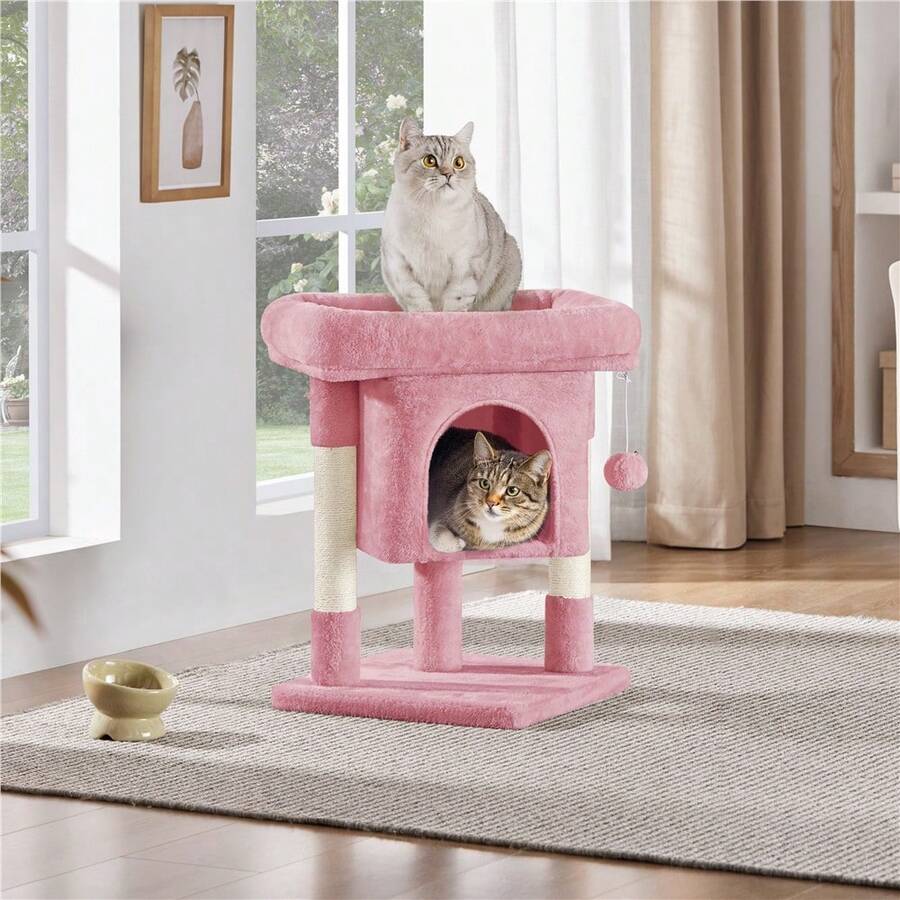 Butterslay 23.5″ 2-Level Cat Tree With Wide Top Perch & Cat Condo & Natural Sisal Scratch Posts For Small/Medium Cats - Hồng - Xem 1