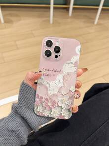 1pc Thick Transparent Anti-Drop UV Painted TPU Phone Case With Pink Oil Painting Design, Compatible With IPhone 17, Galaxy, Pixel 6a/7/8/9/10 Pro XL Series, Provides Lens Protection - Multicolor - View 2